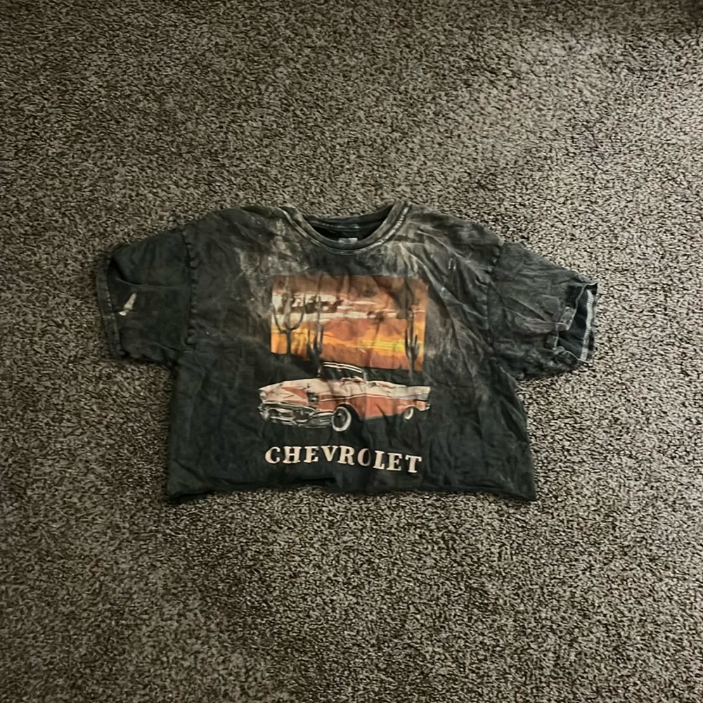 Cropped Chevrolet shirt, distressed